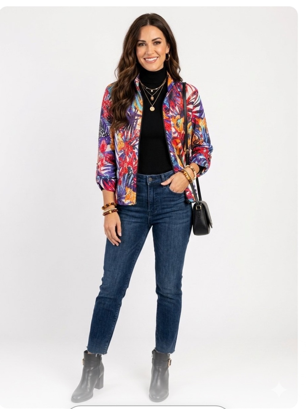 Vibrant Tropical Print Lightweight Zip up Jacket - Multicolor retail $65